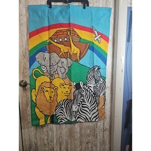 Vintage Yard Garden House Flag Noah's Ark Religious Blue 42x29" Animals
